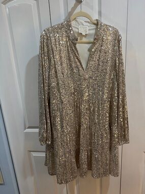 Sail to Sable Champagne Sequin Midi Dress